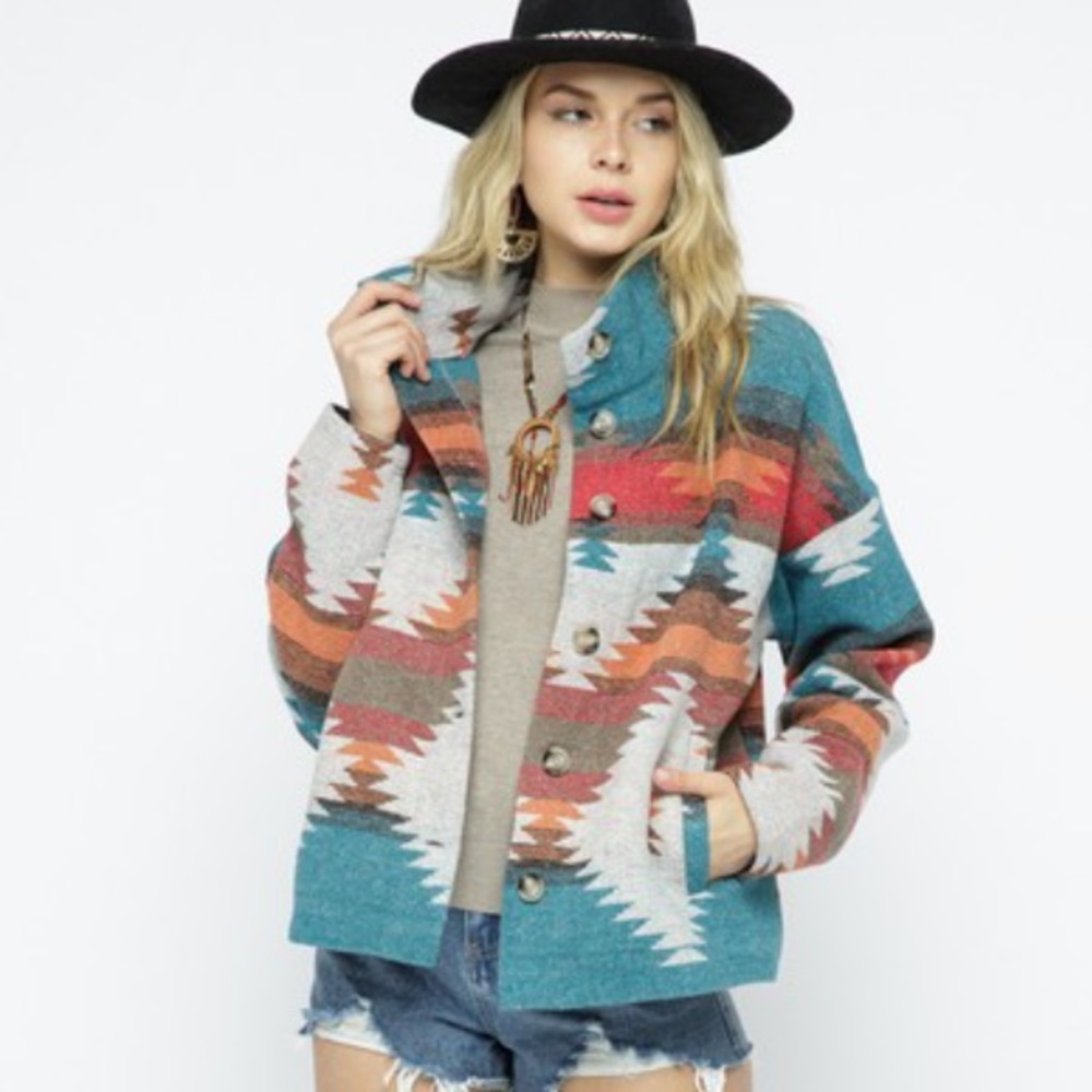 Last L then sold out! Bohemian Aztec Southwest Pattern Jacket - Picture 6 of 17